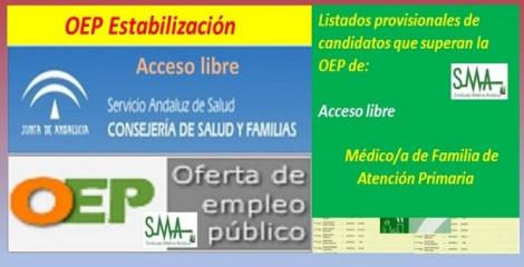 OEP Estabilización. Listado provisional de personas que superan el concurso-oposición de Médico/a de Familia de  Atención Primaria, acceso libre.