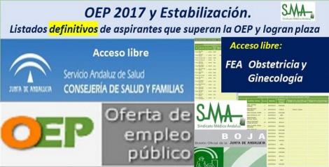 OEP 2017-Estabilización. Listados definitivos de personas aspirantes que superan el concurso-oposición y logran plaza, de FEA Obstetricia y Ginecología, acceso libre.