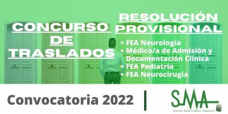 Traslados 2022: Resolución provisional del concurso de traslado de FEA Neurología, Pediatría, Neurocirugía y Admisión y Documentación Clínica