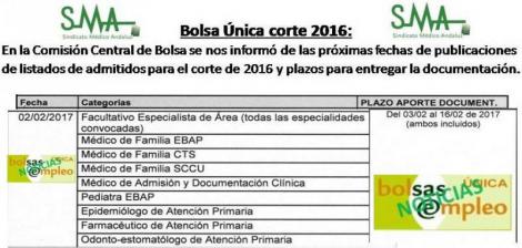 Bolsa Única del SAS: Fechas de publicación corte 2016 y plazos para entrega de documentación.