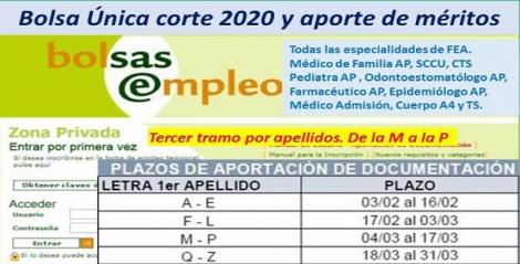 Bolsa Única SAS, corte 2020: Desde hoy día 4 de marzo hasta el 17 se abre el plazo de aportación de la documentación para los apellidos de la M a la P.