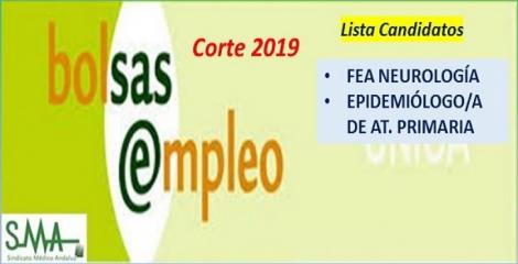Bolsa. Publicación del listado definitivo de candidatos (corte 2019) de FEA de Neurología y de Epidemiólogo/a de AP.