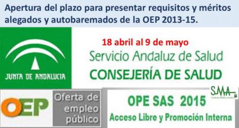 Apertura del plazo del requerimiento para presentar requisitos y méritos alegados y autobaremados de la OEP 2013-15.