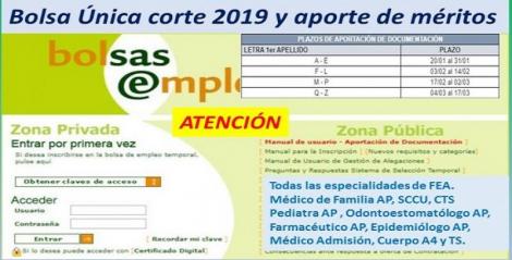 Bolsa Única SAS, corte 2019: Desde hoy día 4 hasta el 17 de marzo se abre el plazo de aportación de la documentación para los apellidos de la Q a la Z.