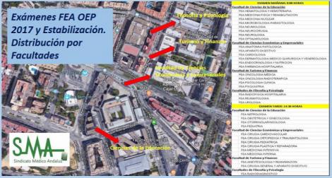 Distribución por especialidades y facultades de los exámenes de FEA de la OEP 2017 y Estabilización a celebrar el 27 de Octubre.