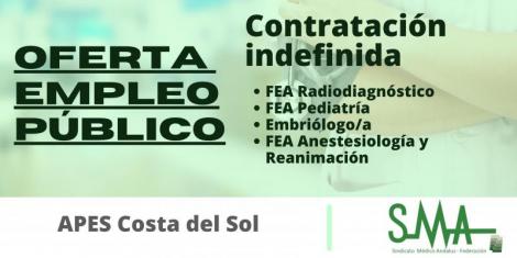 OPE Costa del Sol: Propuesta de contratación indefinida para FEA Radiodiagnóstico, FEA Pediatría, Embriólogo/a y FEA Anestesiología y Reanimación