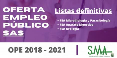 OPE 2018 - 2021: Listas definitivas de personas aspirantes que han superado el concurso-oposición de FEA Microbiología y Parasitología, Aparato Digestivo y Urología