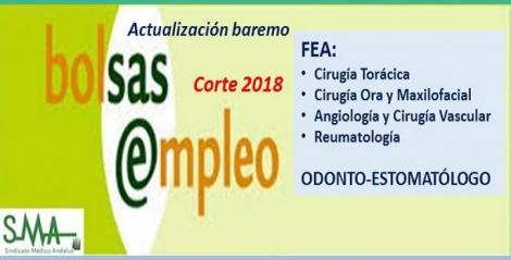Bolsa. Publicación de listas de aspirantes con actualización del baremo de méritos (corte 2018) de FEA Cirugía Torácica, Maxilofacial, Angiología y Reumatología y Odonto-Estomatólogo.