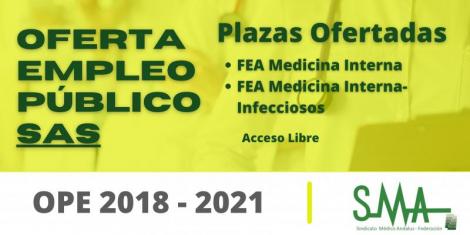 OPE 2018 - 2021: ​Aprobada la relación de plazas que se ofertan en el concurso-oposición, por el sistema de acceso libre de FEA Medicina Interna y  FEA Medicina Interna-Infecciosos