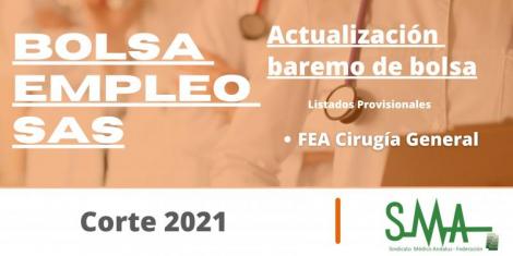 Bolsa SAS 2021: Publicación de las listas de actualización completa de baremo de FEA Cirugía General
