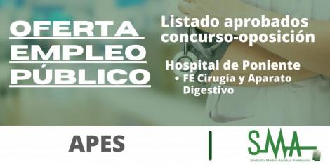 Listas provisionales de aprobados del concurso - oposición de FE Cirugía y Aparato Digestivo de la APES Hospital de Poniente