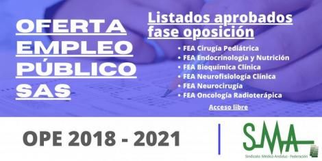 OPE 2018-2021: Listas de personas aspirantes que superan la fase de oposición de distintas especialidades de FEA