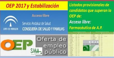 OEP 2017-Estabilización. Listado provisional de personas que superan el concurso-oposición de Farmacéutico AP (acceso libre).
