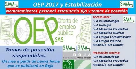 OEP 2017-Estabilizacion. Nombramientos de personal estatutario fijo y toma de posesión, de varias especialidades de FEA y Médico/a del Trabajo, acceso libre y p. interna.