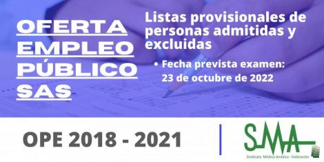 ​Listas definitivas de personas admitidas y excluidas para la realización de las pruebas selectivas de varias especialidades de Facultativo/a Especialista de Área
