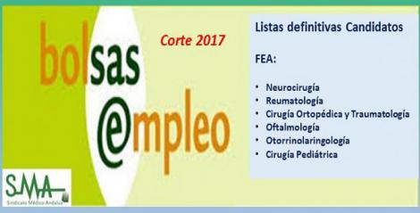 Bolsa. Publicación del listado definitivo de candidatos (corte 2017) de FEA: Neurocirugía, Oftalmología, Cirugía Pediátrica, Reumatología, Traumatología y ORL.