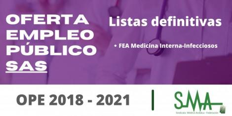 OPE 2018/2021: Listas definitivas de personas aspirantes que han superado el concurso-oposición de FEA Medicina Interna-Infecciosos