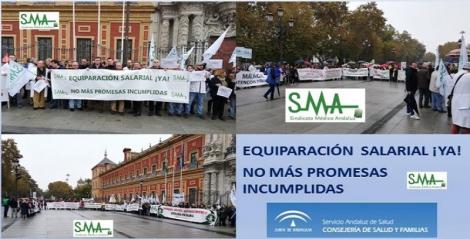 Protesta de los médicos ante la sede del Gobierno andaluz pidiendo más inversión y mejoras retributivas.