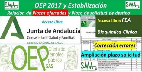 Corrección de errores de la Resolución de relación de plazas que se ofertan e inicio de plazo para solicitar destino en el concurso-oposición de FEA Bioquímica Clínica, acceso libre.