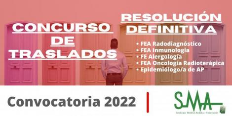 TRASLADOS 2022: Resolución definitiva del concurso de traslado para la provisión de plazas básicas vacantes de FEA Radiodiagnóstico, Inmunología, Alergología, Oncología Radioterápica y Epidemiólogo de AP