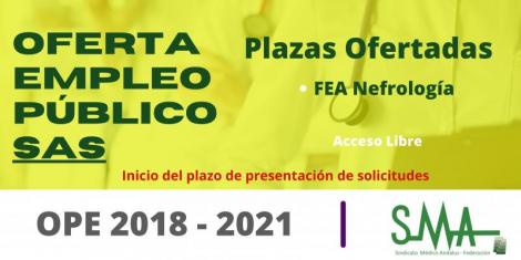 Relación de plazas ofertadas e inicio del plazo para solicitar destino en la OEP 2018-2021 de FEA de Nefrología, acceso libre