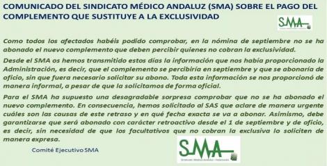 Comunicado del SMA sobre el pago del complemento que sustituye a la exclusividad.
