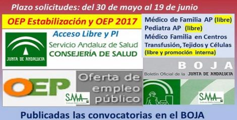 Publicadas en el Boja las convocatorias de la OEP de Estabilización, acceso libre para Médico/a de Familia y Pediatra de AP y de la OEP 2017 y Estabilización (p.i. y libre) para MF en C. Transfusión.