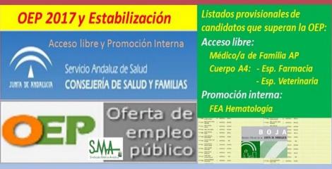 OEP 2017-Estabilización. Listado provisional de personas que superan el concurso-oposición de Médico/a de Familia AP, Cuerpo A4 - Esp. Farmacia y Veterinaria - (acceso libre) y de FEA de Hematología (promoción interna).