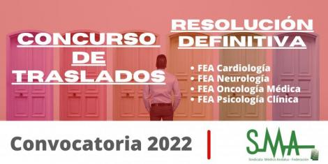 Traslados 2022: Resoluciones definitivas del concurso de traslado de FEA de Cardiología, Neurología, Oncología Médica y Psicología Clínica