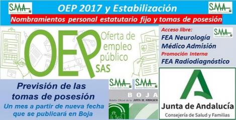 OEP 2017-Estabilización. Nombramientos de personal estatutario fijo y toma de posesión, de FEA de Neurología y de Médico de Admisión, acceso libre y de FEA de Radiodiagnóstico, promoción interna.