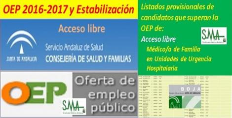 OEP 2016-2017-Estabilización. Listado provisional de personas que superan el concurso-oposición de Médico/a de Familia en Unidades de Urgencia Hospitalaria, acceso libre.