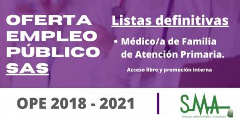 OPE 2018 - 2021: Listas definitivas de personas aspirantes que han superado el concurso-oposición de Médico/a de Familia de Atención Primaria