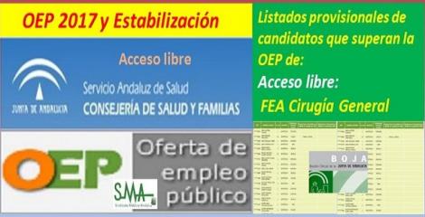 OEP 2017-Estabilización. Listado provisional de personas que superan el concurso-oposición de FEA de Cirugía General, acceso libre.
