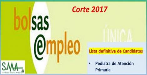 Bolsa. Publicación del listado definitivo de candidatos (corte 2017) de Pediatra de Atención Primaria.