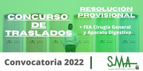 Traslados 2022: Resolución provisional para la provisión de plazas básicas vacantes de FEA Cirugía General y Aparato Digestivo