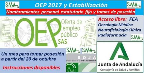 OEP 2017-Estabilización. Nombramientos de personal estatutario fijo y toma de posesión, de FEA Oncología Médica, Neurofisiología y Radiofarmacia, acceso libre.