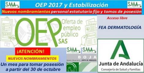 Nuevos nombramientos de la OEP 2017-Estabilización de las plazas no cubiertas, FEA Dermatología.