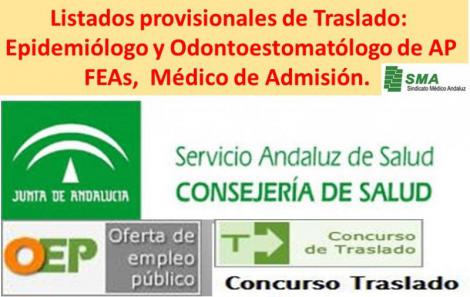 Concurso de Traslado: publicados en el BOJA los listados provisionales de admitidos para FEAs; Epidemiólogo y Odontoestomatólogo de AP y Médico de Admisión.