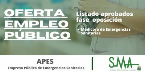 Listado de aspirantes que superan la fase de oposición de la categoría de Médico/a de Emergencias Sanitarias de la EPES