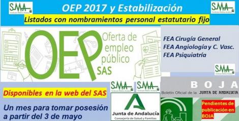 OEP 2017-Estabilización. Disponibles los listados con los nombramientos en la categoría de FEA de Cirugía General, Angiología y C. Vascular y Psiquiatría.