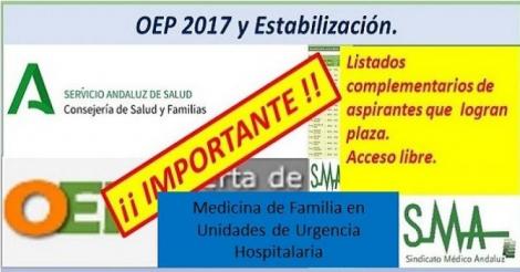 Nuevos nombramientos de la OEP ordinaria y extraordinaria de las plazas no cubiertas, especialidad Medicina de Familia en Unidades de Urgencia Hospitalaria.