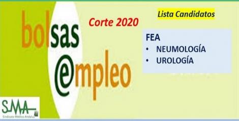 Bolsa. Listas definitivas de candidatos (corte 2020) de FEA de Neumología y Urología.