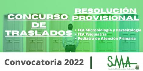 Traslados 2022: Resolución provisional del concurso de traslado de FEA de Microbiología, FEA de Psiquiatría y Pediatra de Atención Primaria