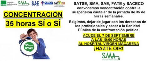 Sindicatos profesionales de la Sanidad andaluza convocan movilizaciones en defensa de la jornada de 35 horas semanales.