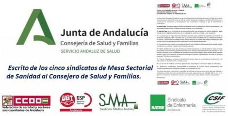  Escrito de los cinco sindicatos de Mesa Sectorial de Sanidad al Consejero de Salud y Familias.