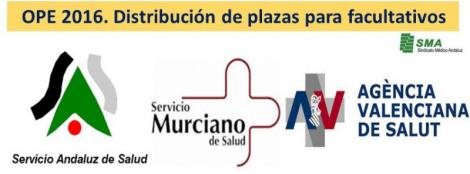 OPE 2016 en Andalucía, Murcia y en la Comunidad Valenciana: distribución de las plazas aprobadas para facultativos.