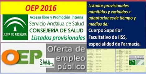 Publicados los listados provisionales de admitidos y excluidos en la OEP 2016 de Cuerpo Superior Facultativo de IISS, de la especialidad de Farmacia (libre y promoción interna).