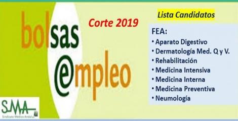 Bolsa. Publicación del listado definitivo de candidatos (corte 2019) de FEA de Digestivo, Neumología, Dermatología, Rehabilitación, Medicina Interna, Intensiva y Preventiva.