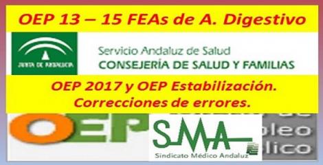 OPE 2013-2015. BOJA. Nombramientos como personal estatutario fijo de FEA de Ap Digestivo, acceso libre.  También se publican varias correcciones de errores