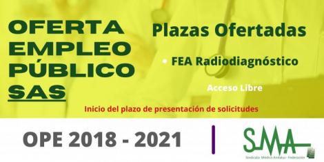 Relación de plazas ofertadas e inicio del plazo para solicitar destino en la OEP 2018-2021 de FEA de Radiodiagnóstico, acceso libre